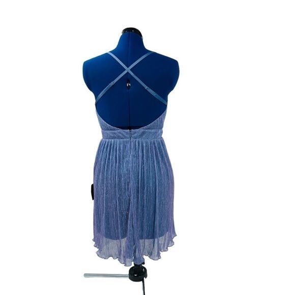 Lulus Make Your Acquaintance Blue Metallic V-Neck Skater Dress Women’s Size XS N - Picture 5 of 13